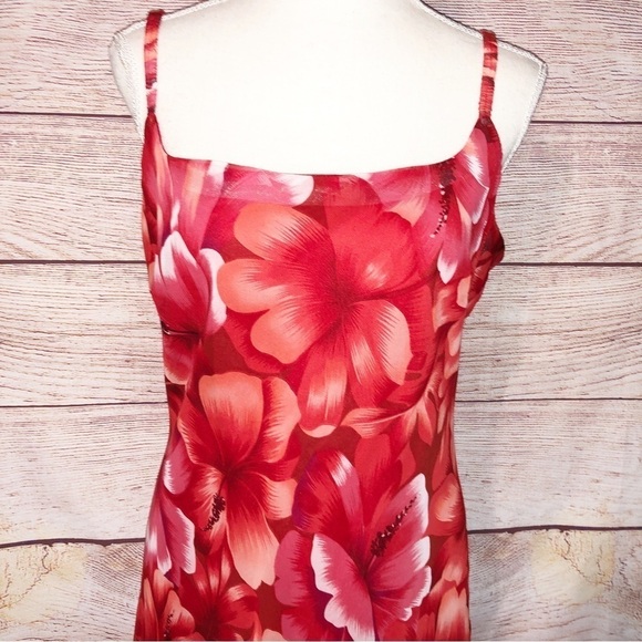 Meghan Matthews Red Floral High Low Chiffon Sundress Size 10 - Picture 9 of 9